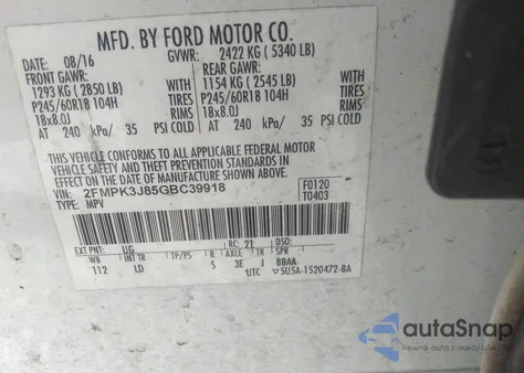 2016 Ford Edge Sel from USA, damaged, VIN 2FMPK3J85GBC39918